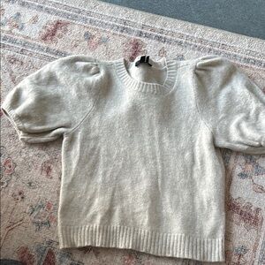 PAIGE Cream Crew Neck Sweater with Puff Sleeves